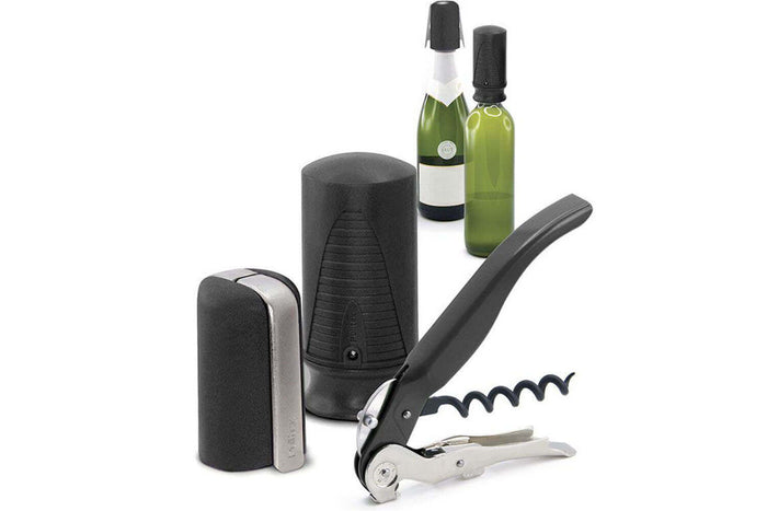 Coffret tire bouchon vin et champagne Pulltex 3 pièces - Noir