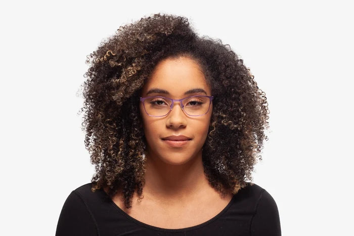 Orchid Colleen eyeglasses by Chemistrie worn by female model, front view