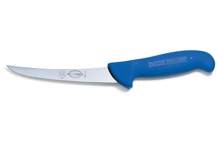 Couteau à désosser Dick Ergogrip lame courbe rigide manche bleu - 15 cm