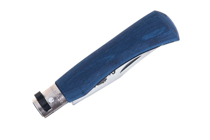 Couteau artisanal Old Bear Full Color bleu manche bois d'Ayous stratifié - M