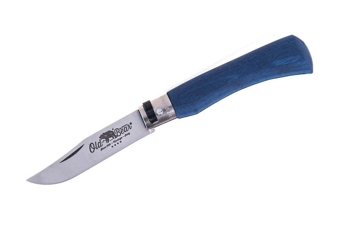 Couteau artisanal Old Bear Full Color bleu manche bois d'Ayous stratifié - S