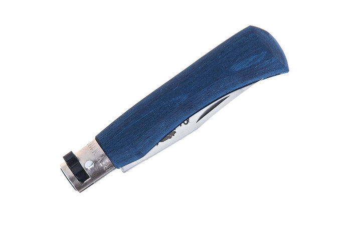 Couteau artisanal Old Bear Full Color bleu manche bois d'Ayous stratifié - S