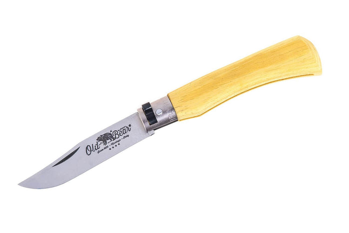 Couteau artisanal Old Bear Full Color jaune manche bois d'Ayous stratifié - M