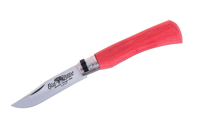 Couteau artisanal Old Bear Full Color rouge manche bois d'Ayous stratifié - M