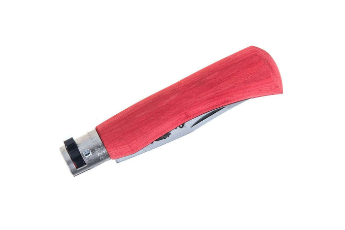Couteau artisanal Old Bear Full Color rouge manche bois d'Ayous stratifié - M