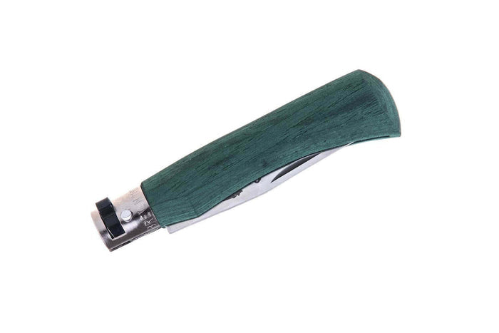 Couteau artisanal Old Bear Full Color vert manche bois d'Ayous stratifié - M