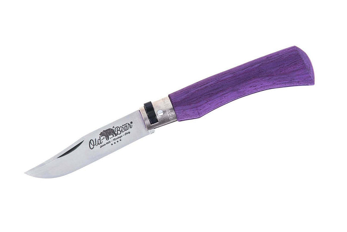 Couteau artisanal Old Bear Full Color violet manche bois d'Ayous stratifié - S