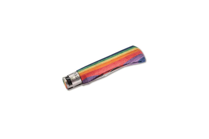 Couteau artisanal Old Bear Rainbow manche bois d'ayous stratifié arc-en-ciel - S