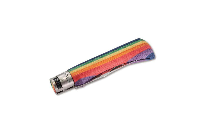 Couteau artisanal Old Bear Rainbow manche bois d'ayous stratifié arc-en-ciel - L