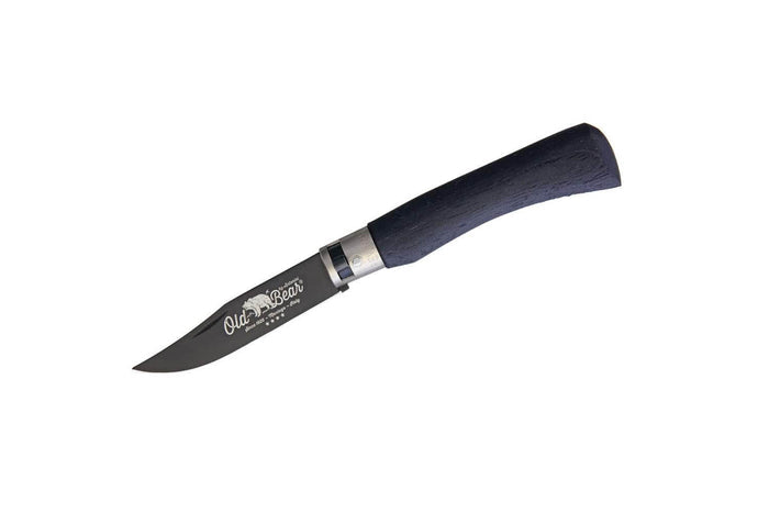 Couteau artisanal Old Bear Total Black virole grise manche bois d'Ayous stratifié - XS