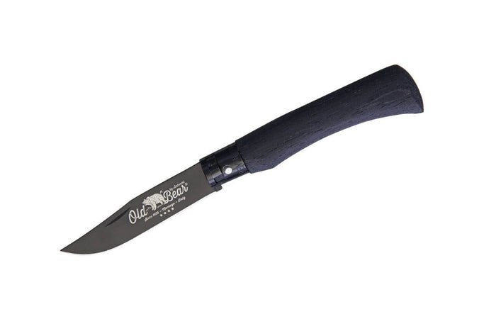 Couteau artisanal Old Bear Total Black virole noire manche bois d'ayous stratifié - M