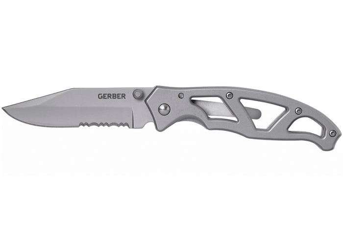 Couteau pliant Gerber Paraframe GE04844 semi-denté manche squelette en acier gris - L