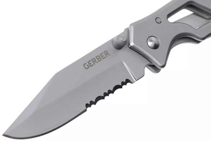 Couteau pliant Gerber Paraframe GE04844 semi-denté manche squelette en acier gris - L