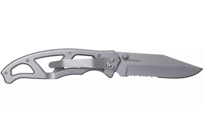 Couteau pliant Gerber Paraframe GE04844 semi-denté manche squelette en acier gris - L