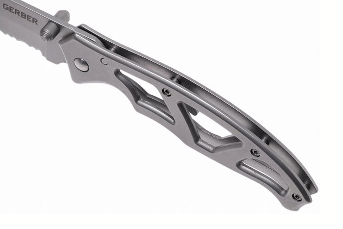 Couteau pliant Gerber Paraframe GE04844 semi-denté manche squelette en acier gris - L