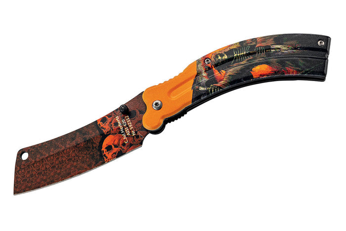 Couteau pliant Herbertz 592 décor imprimé 3D "The grim reaper" manche alu 12cm - Orange