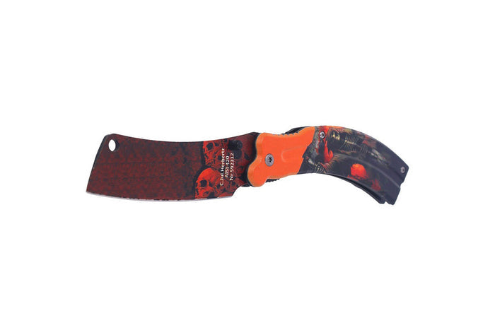 Couteau pliant Herbertz 592 décor imprimé 3D "The grim reaper" manche alu 12cm - Orange
