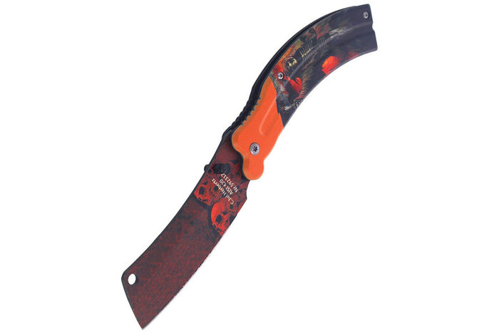 Couteau pliant Herbertz 592 décor imprimé 3D "The grim reaper" manche alu 12cm - Orange