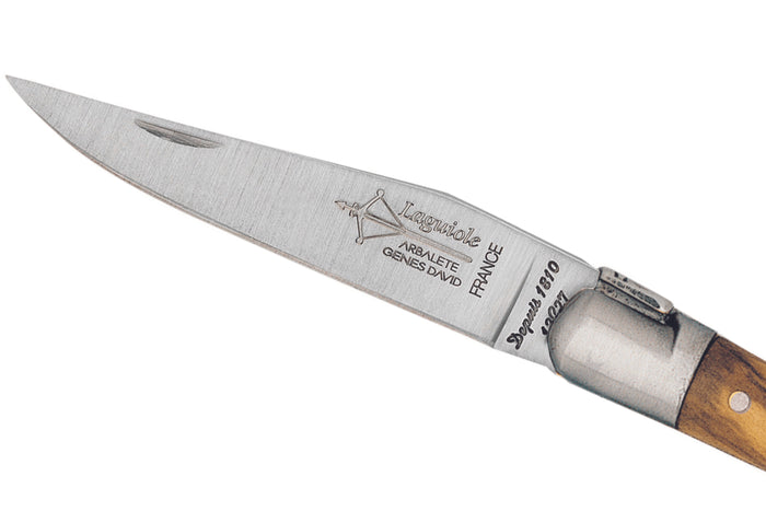 Couteau pliant Laguiole Arbalète G.DAVID 8308 manche en olivier avec mitre en inox mat