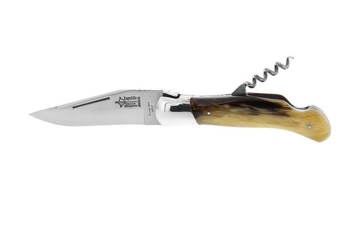 Couteau pliant Laguiole Arbalète G.DAVID manche façon corne blonde 12cm + tire-bouchon