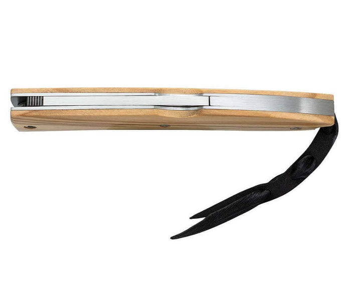 Couteau pliant LionSteel Opera acier damas manche 10cm + lacet - Olivier
