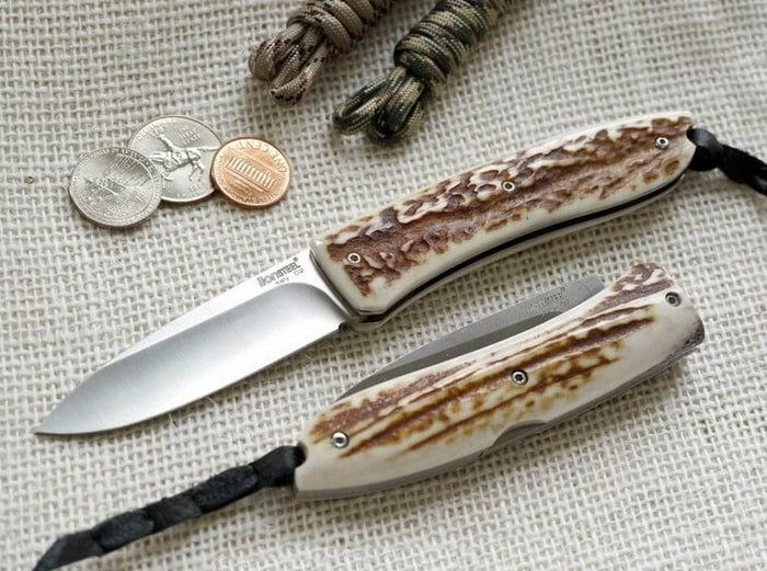 Couteau pliant LionSteel Opera manche 10cm lacet + étui - Cerf
