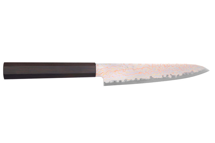 Couteau universel 15cm japonais artisanal Hatsukokoro Hayabusa Rainbow Damas