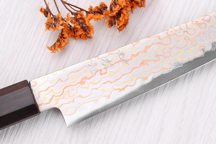 Couteau universel 15cm japonais artisanal Hatsukokoro Hayabusa Rainbow Damas