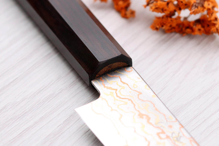 Couteau universel 15cm japonais artisanal Hatsukokoro Hayabusa Rainbow Damas