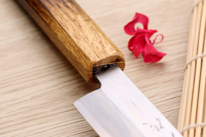 Couteau yanagiba kiritsuke 21cm japonais artisanal Nakamura Kaishin Saku WS2 en chêne