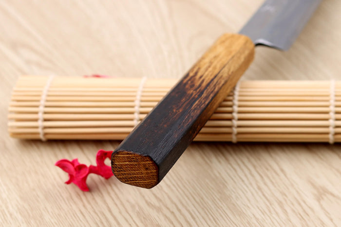 Couteau yanagiba kiritsuke 21cm japonais artisanal Nakamura Kaishin Saku WS2 en chêne