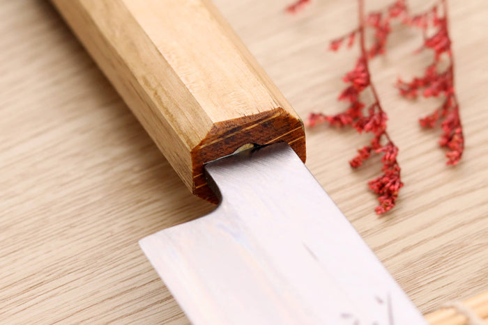 Couteau yanagiba kiritsuke 24cm japonais artisanal Nakamura Kaishin Saku WS2 en chêne