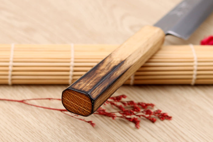 Couteau yanagiba kiritsuke 24cm japonais artisanal Nakamura Kaishin Saku WS2 en chêne