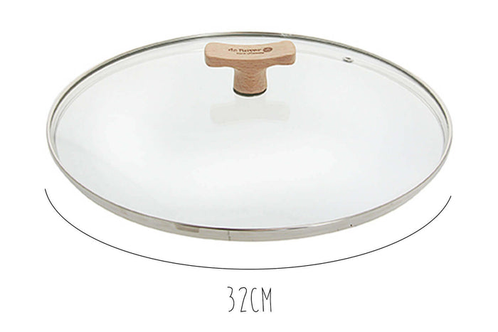 Couvercle en verre bombé universel De Buyer pontet en bois - 32cm