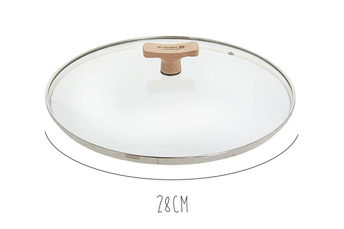 Couvercle en verre bombé universel De Buyer pontet en bois - 28cm