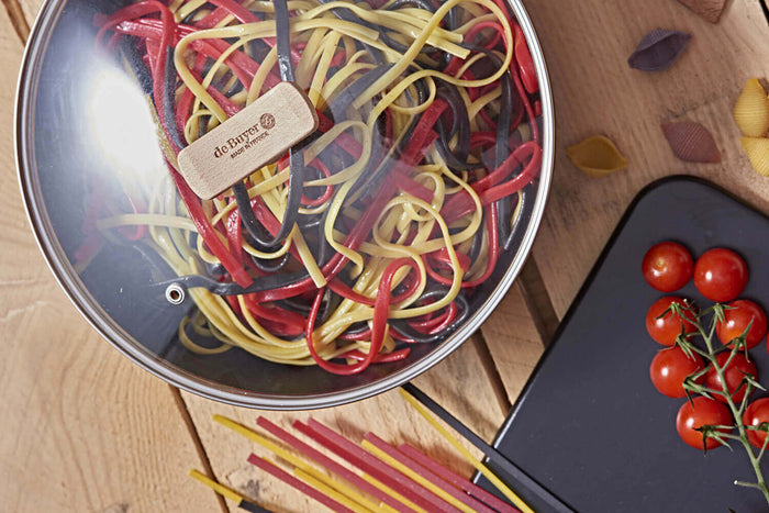 Couvercle en verre bombé universel De Buyer pontet en bois