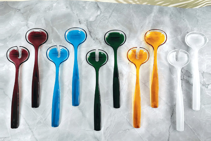 Couverts à salade Guzzini Dolcevita en polymère biosourcé - Perle - Turquoise - Ambre