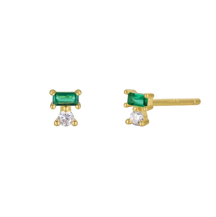 Double Stack Emerald + CZ Stud Earrings-JaxKelly