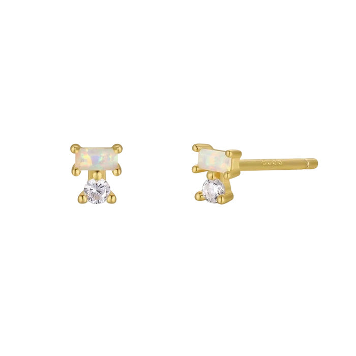Double Stack Opal + CZ Stud Earrings-JaxKelly