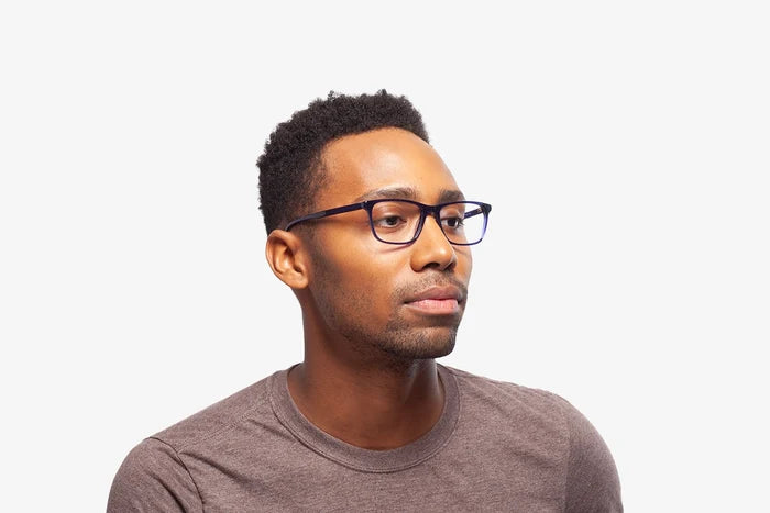 Crystal Blue eyeglasses by Chemistrie worn by male model, side view