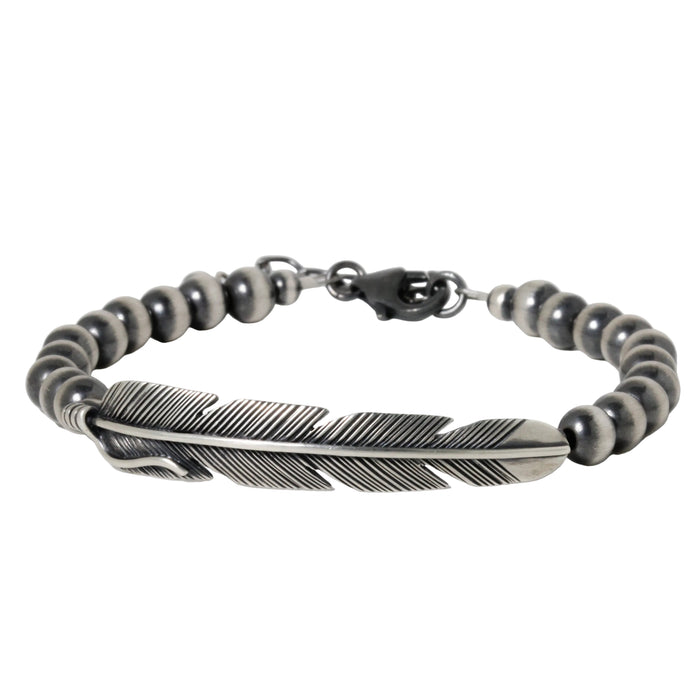 Feather + 6mm Navajo Pearl Bead Bracelet-Southwest