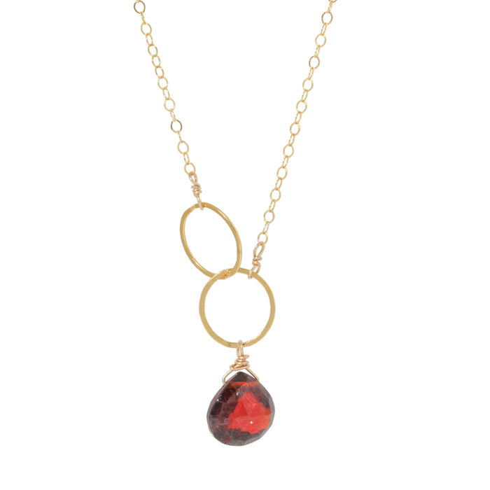 Garnet Double Circle Drop Necklace
