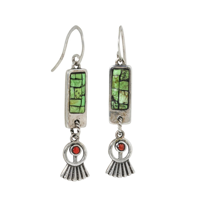 Gaspeite Mosaic + Coral Earrings-Southwest