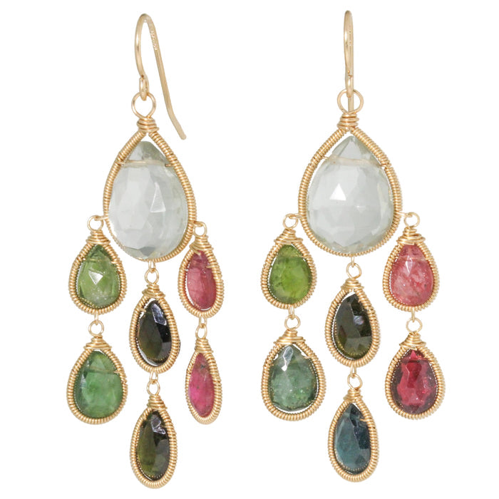 Green Amethyst and Tourmaline Chandelier Earrings