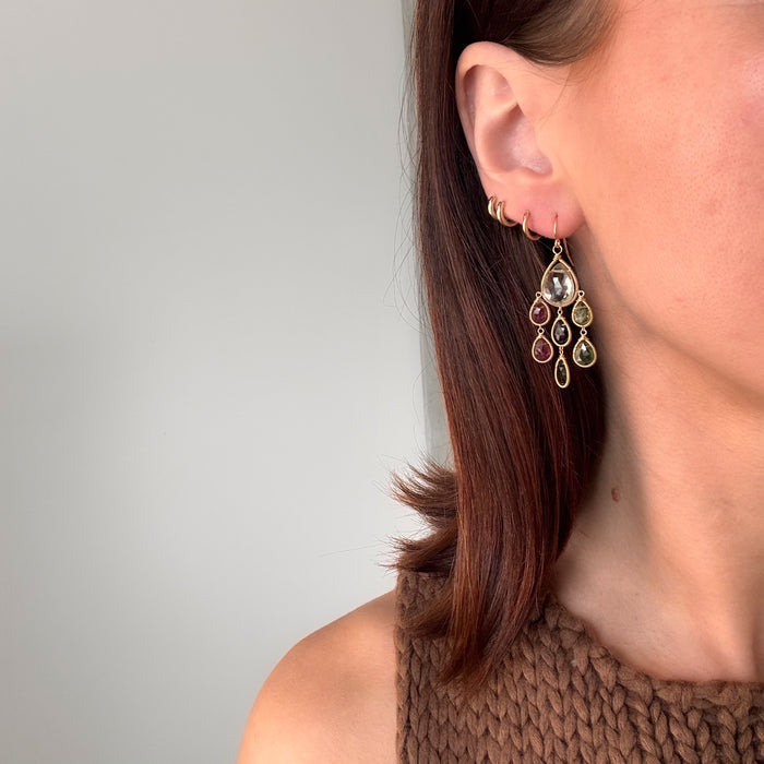 Green Amethyst and Tourmaline Chandelier Earrings
