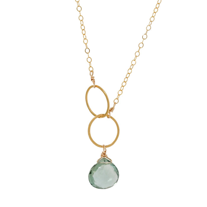 Green Amethyst Double Circle Drop Necklace