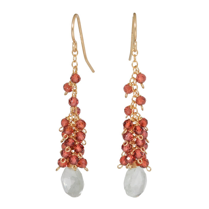 Green Amethyst with Garnet Fringe Earrings