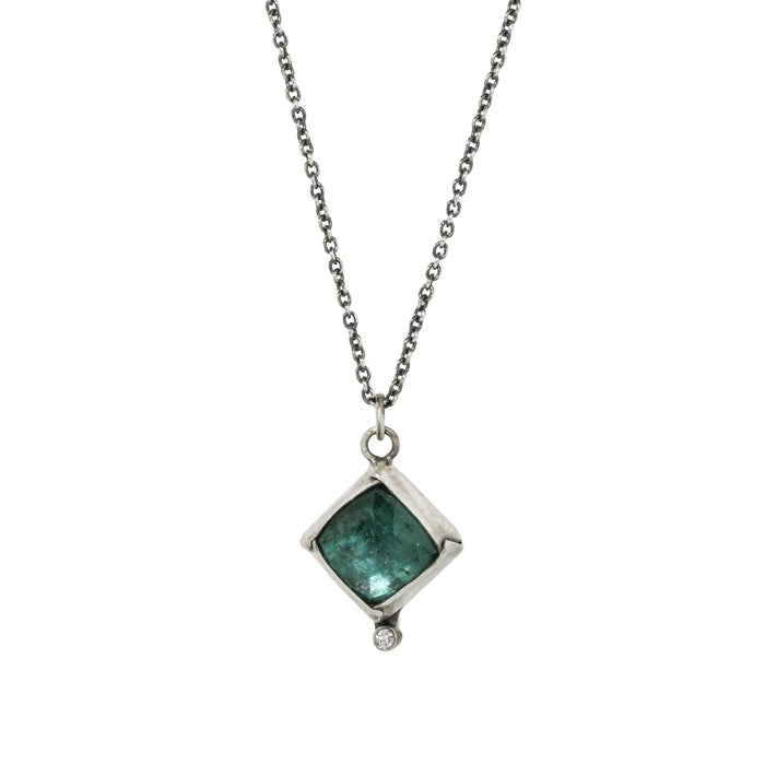 Green Kyanite & Diamond Fold Necklace