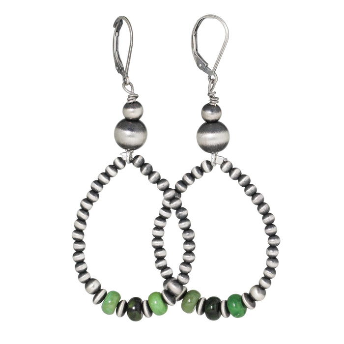 Green Turquoise + Navajo Pearl Hoop Earrings