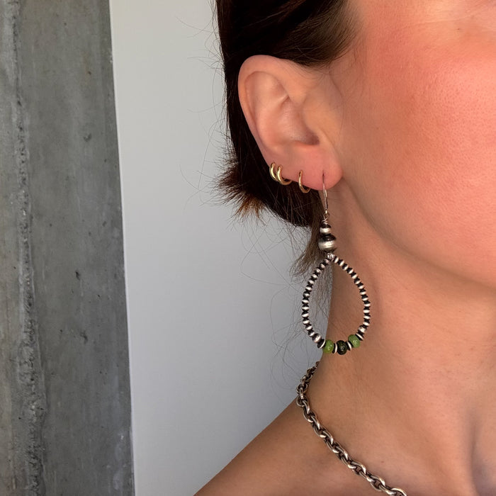 Green Turquoise + Navajo Pearl Hoop Earrings